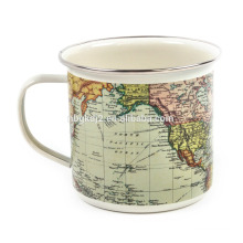 Outdoor World Map enamel coffee mug with OEM Design and ss rim for gift